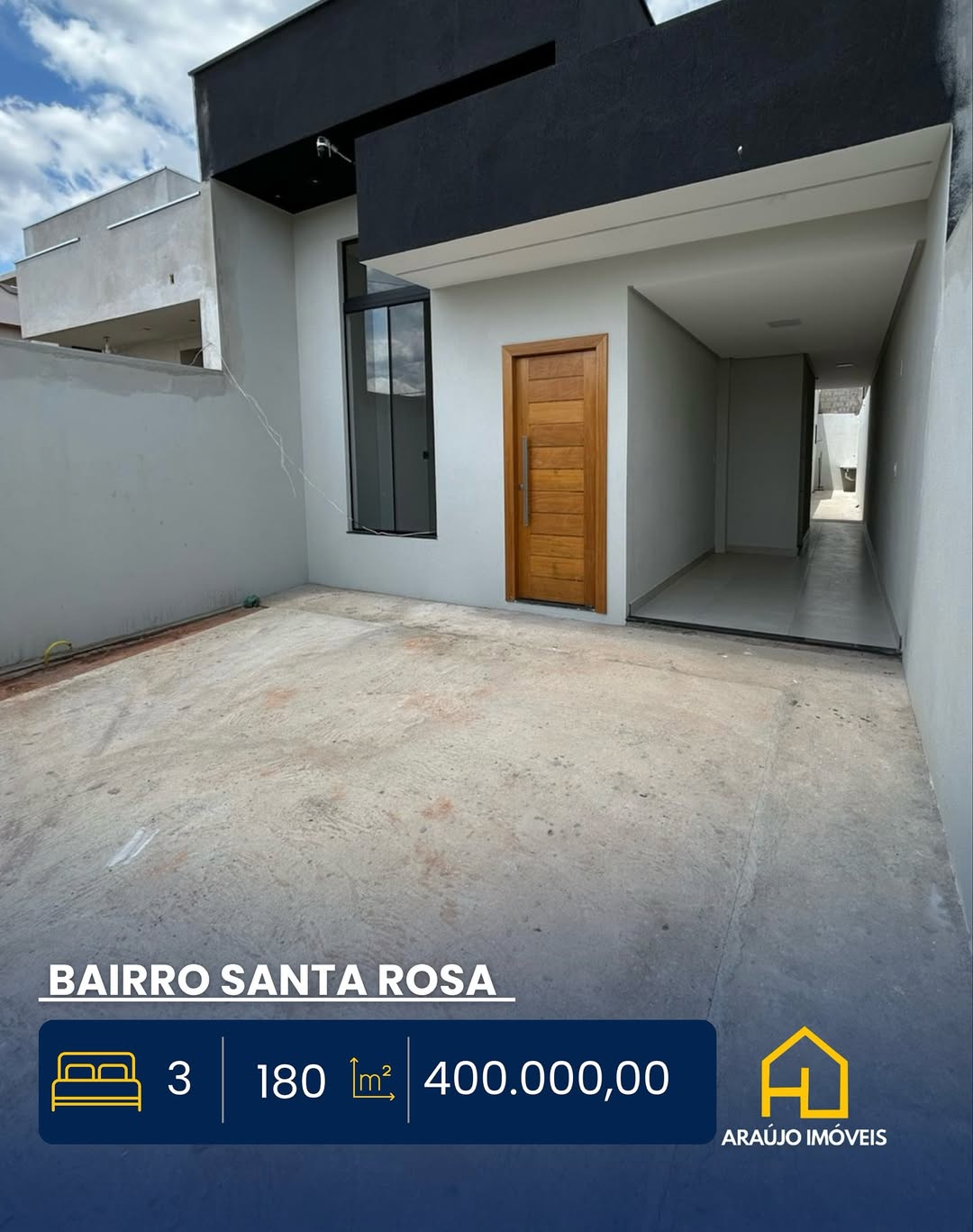 CASA NOVA - BAIRRO SANTA ROSA - Três quartos - _Suite com closet - _Sala com pé direito duplo co