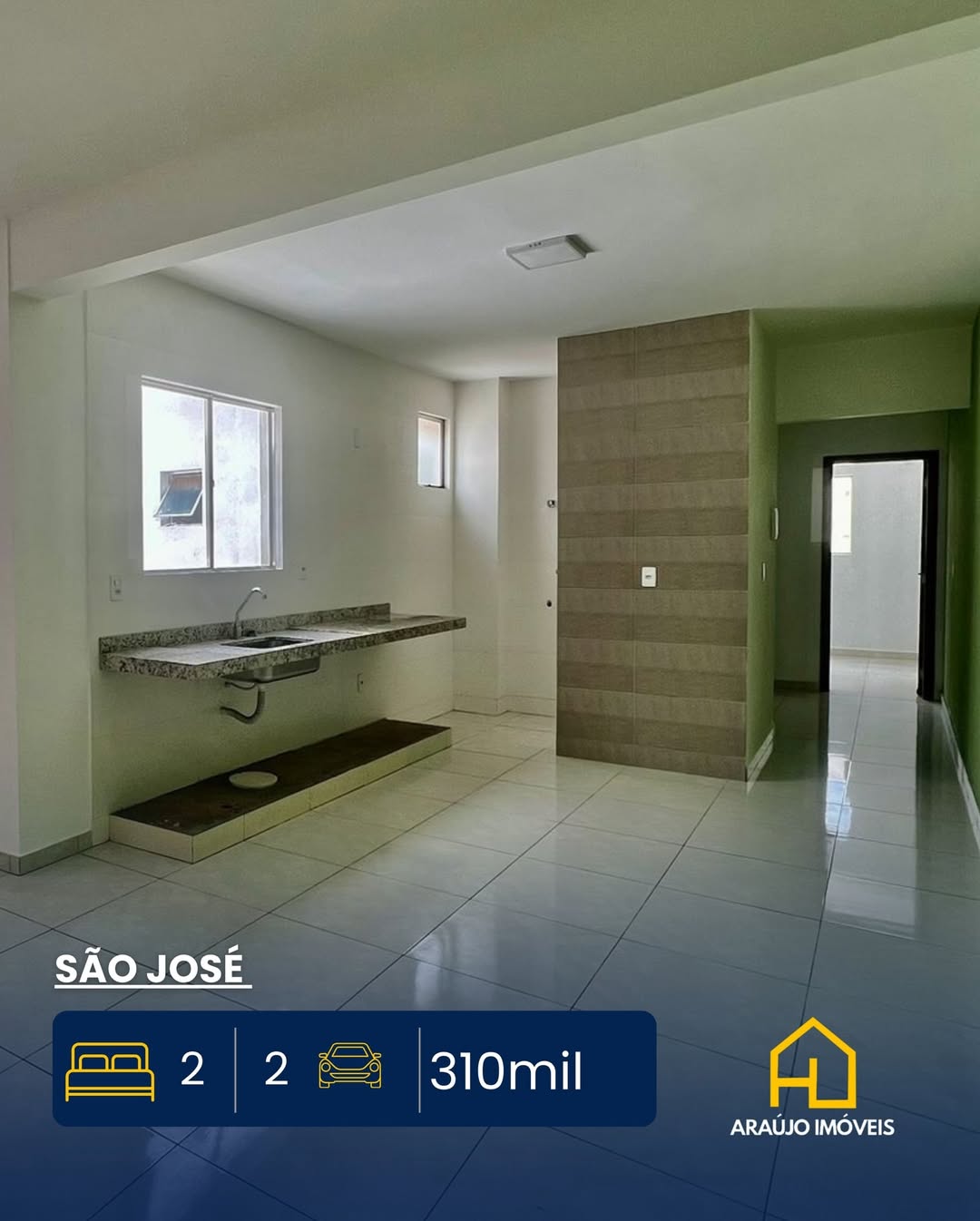 Apartamento no São José 2 quartos sendo uma suite SalaCozinha americana com bancada em granito