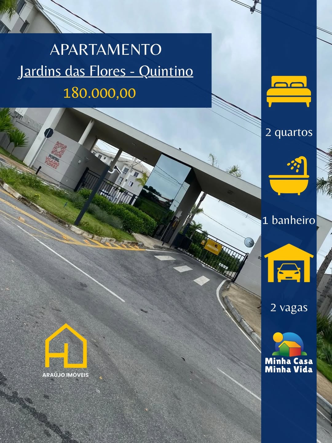 🏢 Apartamento no Condomínio Jardim das Flores Bairro Quintino•2 quartos •Sala•Cozinha americana