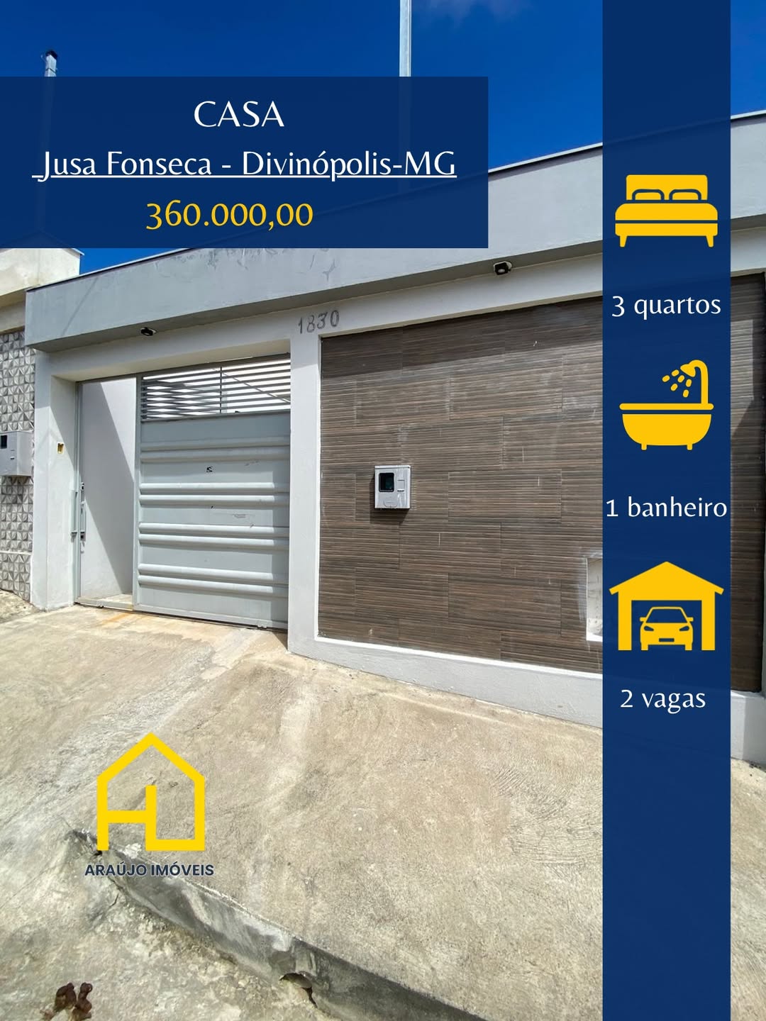 🏠Casa no Jusa Fonseca •3 quartos sendo um suíte •Banheiro •Sala •Cozinha americana com bancadas