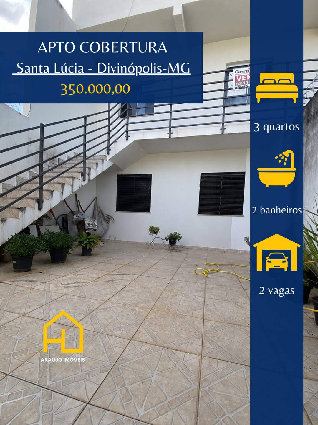 🏢Apartamento COBERTURA no Santa Lúcia •3 quartos •Sala•Cozinha •Banheiro social 🚗2 vagas de ga