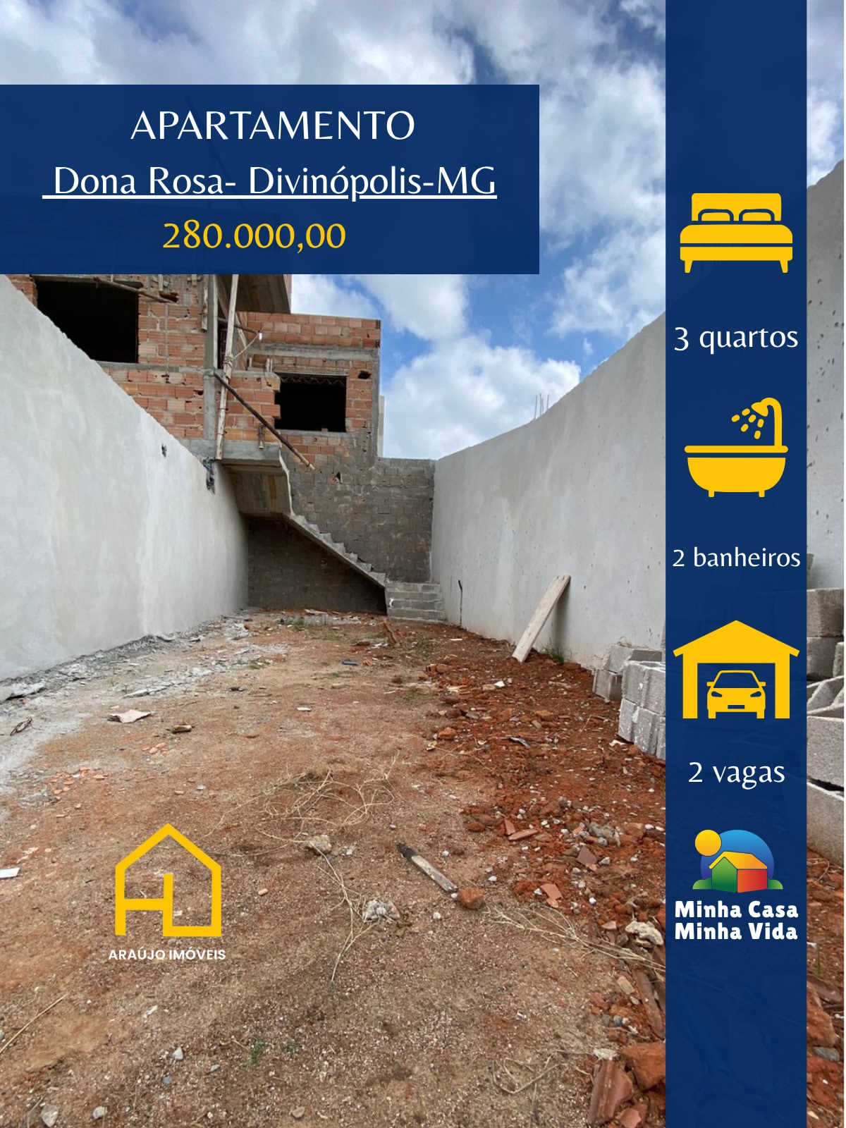 ⚜️Apartamento 2ºandar em construção NO BAIRRO DONA ROSA🛏️ 3 quartos sendo uma suíte 🛋️ Sala🍳