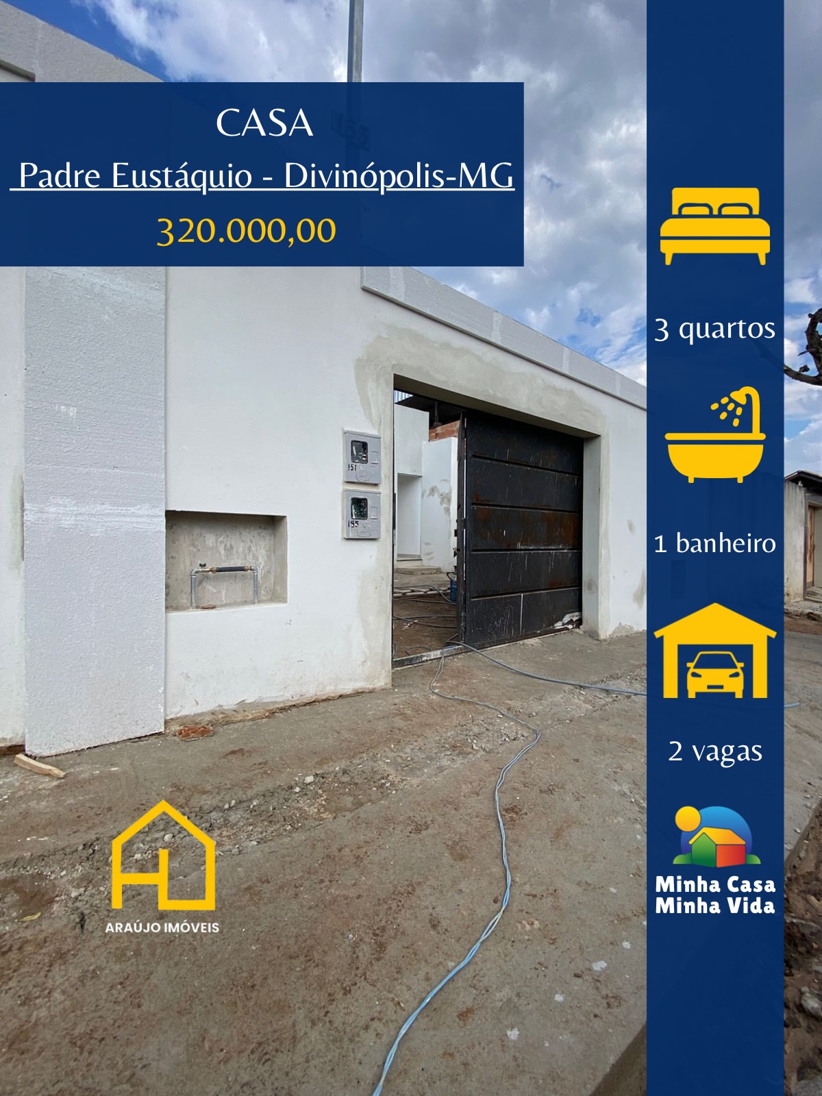 🏠 Casa em Construção no Padre Eustáquio 🛏️ 3 quartos 🛋️ Sala🍳 Cozinha 🚿 Banheiro 🧺 Área de