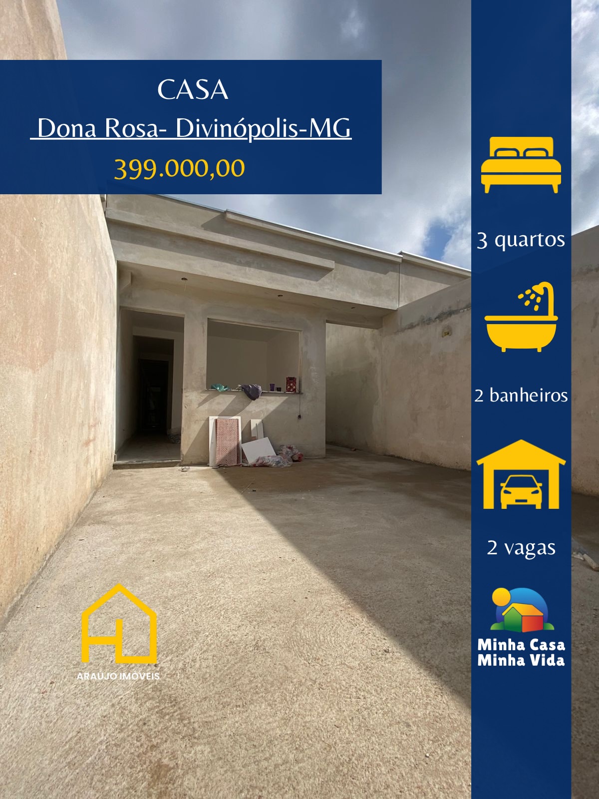 🏠Casa em Construção No Bairro DONA ROSA 🛏️ 3 quartos sendo uma suíte 🛋️ Sala🍳 Cozinha com ba