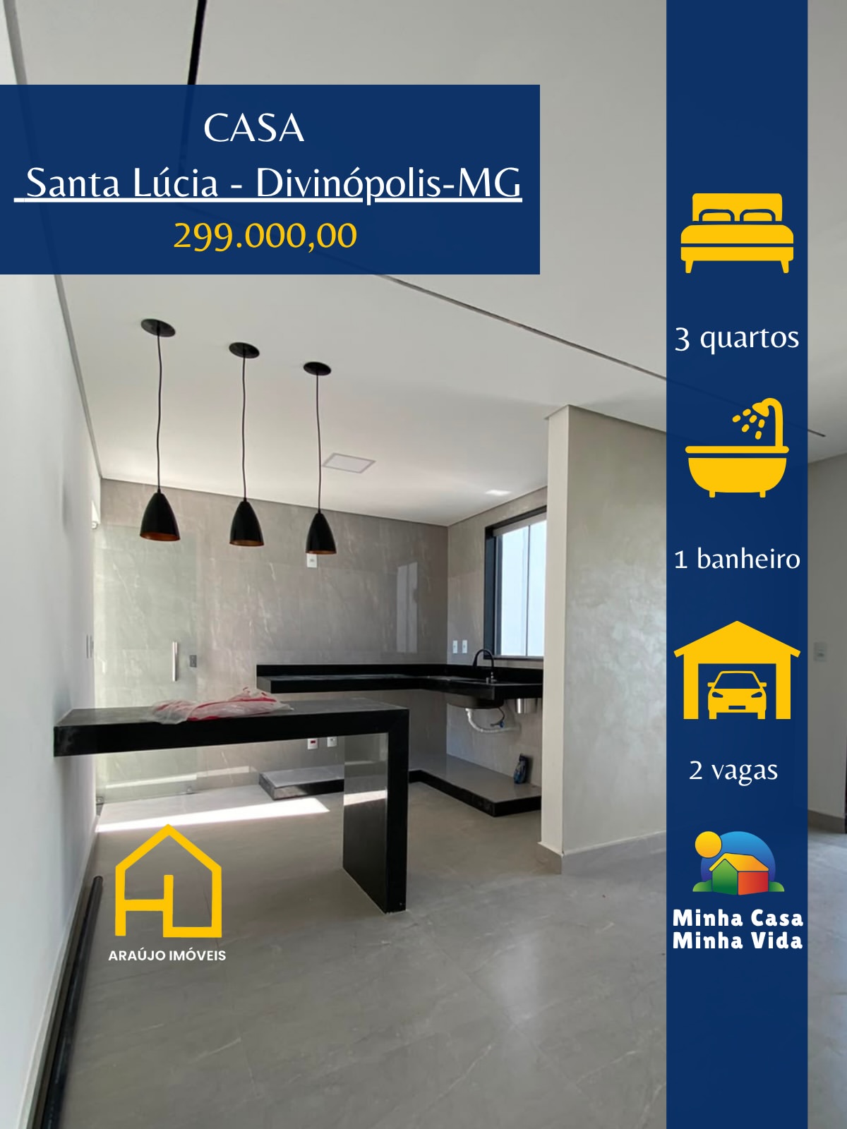 🏠✨Casa no bairro Santa Lúcia 🛏️ 3 quartos 🛋️ Sala🍳 Cozinha Americana com bancada em granito