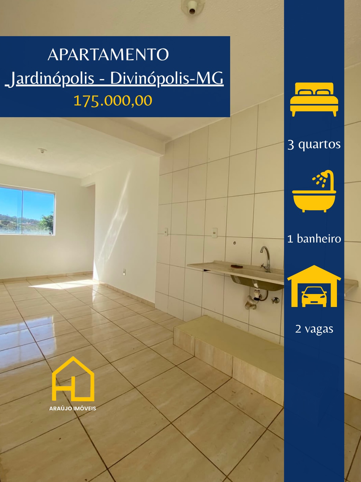 🏢 Apartamento no Jardinópolis 🛏️ 3 quartos 🛋️ Sala 🍳 Cozinha 🚿 Banheiro 🧺 Área de serviço